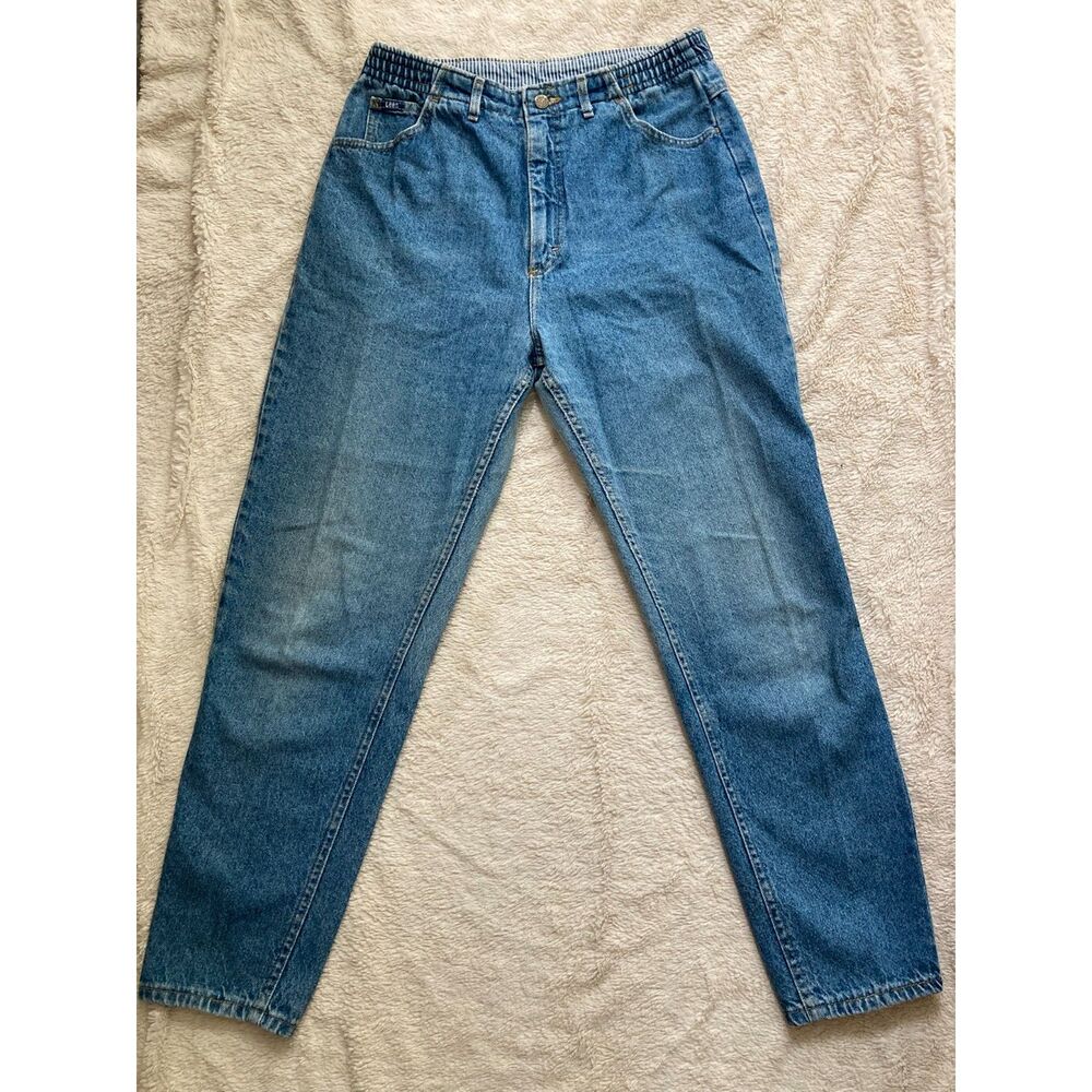 Vintage Lee Easy Riders Elastic Waist Mom Jeans USA Made High Rise Tapered 90s